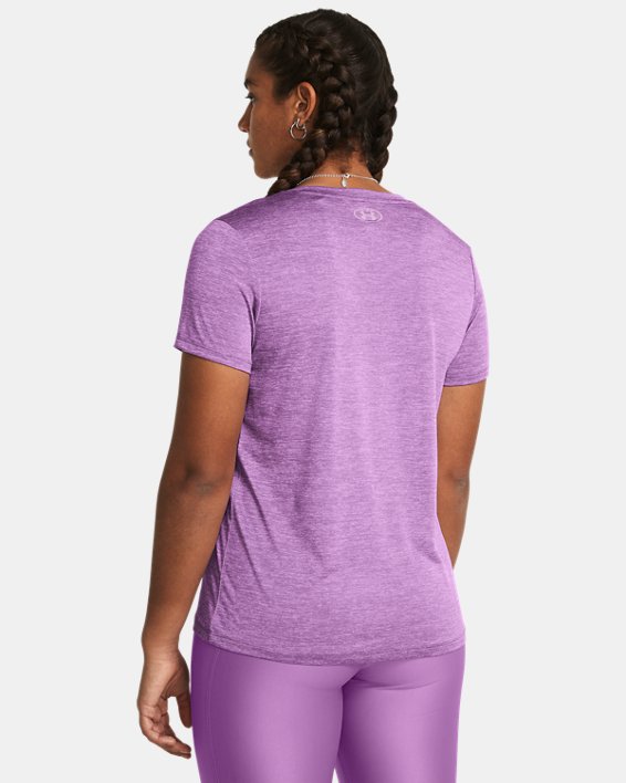 女士UA Tech™ Twist V領短袖T恤 in Purple image number 1